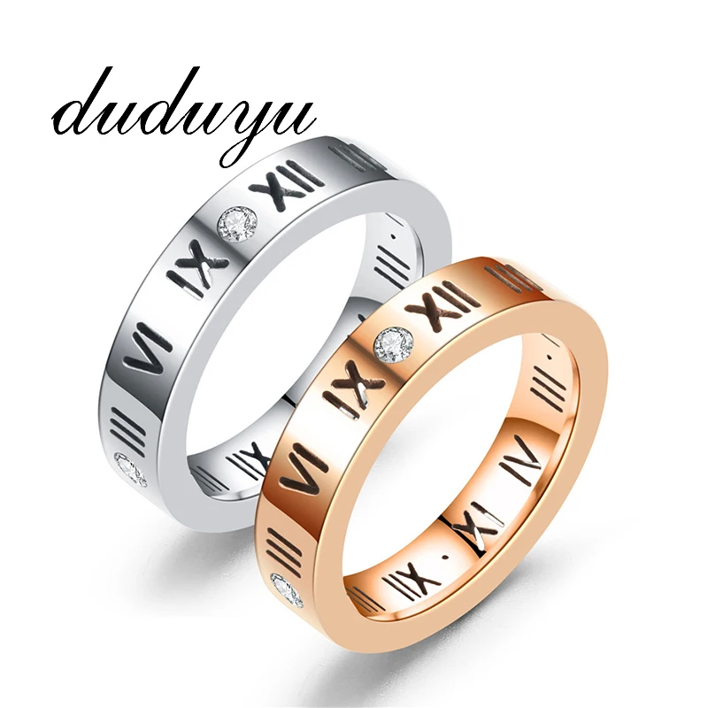 

2019 Roman Numerals Jewelry White Color Inlay Cubic Zirconia Rose Gold Silver Ring for Women Man Wedding Engagement Gift Size
