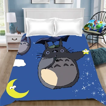 

Cute Totoro Printed Flat Bed Sheets Japanese Anime Kids Bedroom Dorm Fabric Twin Full Queen King Size 150/220 180/240 240/260