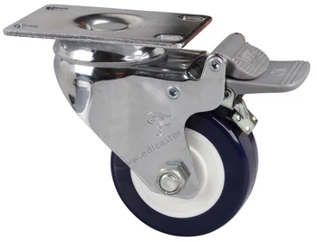

1PC EDL Medium 3 Inch Casters Wheels 130Kg Polyurethane Wheels Castors Plate Bearing Brake Roller Chrome Industrial for trolley