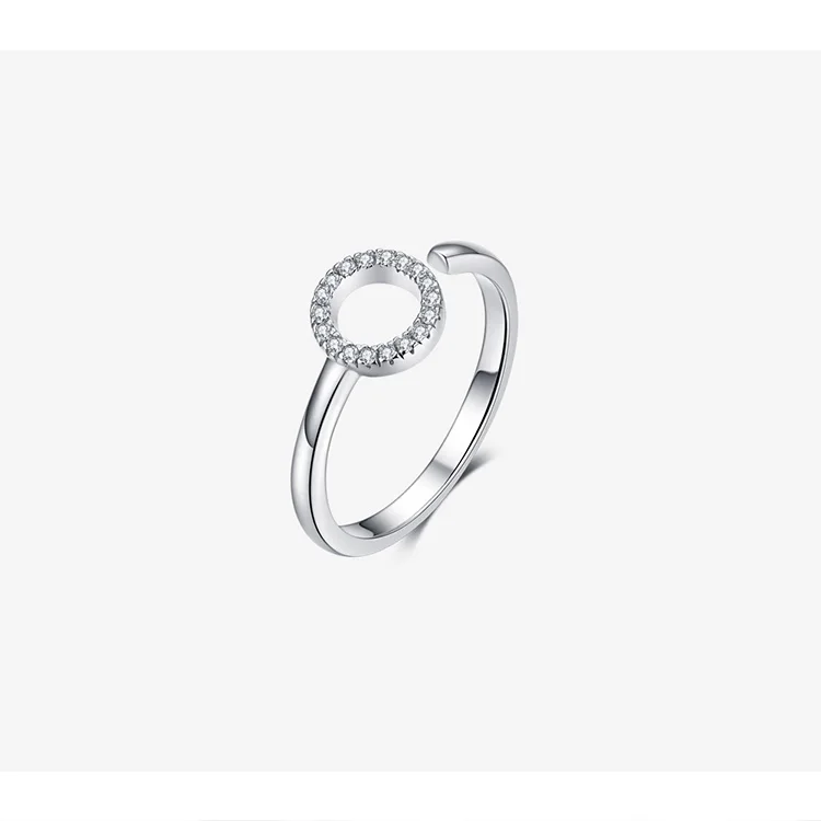 Bamoer, геометрические, круглые, простые, регулируемые, кольца на палец для женщин, Стерлинговое Серебро, 925, прозрачный CZ, свободный размер, Круглый, ювелирное изделие SCR545