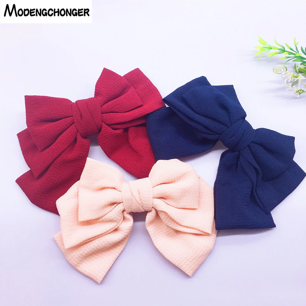 

Quality Big Large Girls Hair Bow Hairgrips Solid Color 3 layers Barrette Hair Clips Spring Clip Women Ponytail Hair Accessories