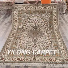 Yilong 6'x9 'ручной персидский дизайн шелковый ковер высокого качества бежевый цветочный handknotted шелковый ковер(zw056m6x9