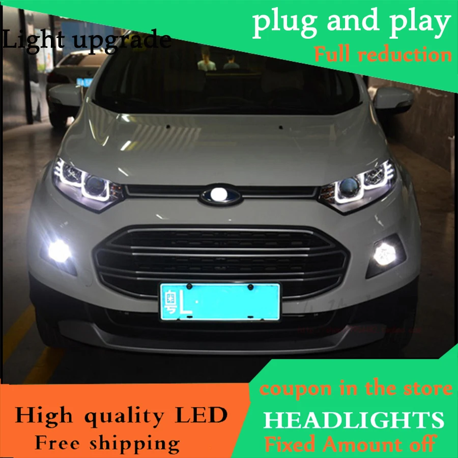 Автомобильный Стайлинг корпус передней фары для Ford ECOSPORT 2013- фары, светодиодные фары U Angel eyes DRL Биксеноновые линзы HID Light