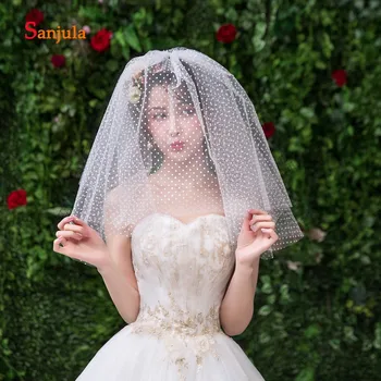 

Multi-Layer Dot Tulle Short Bridal Veils with Black Hard Tulle Charming Shoulder Length Veils voile de mariee V95