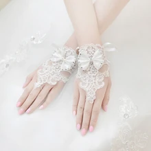Полый ремешок без пальцев невесты перчатки Кружева Кристалл Женщины Мечта Свадебные аксессуары белый бант
