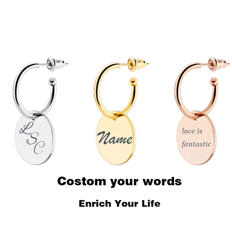 316L DIY Customized Earrings For Women Engraved Words Name Letters Stainless Steel Rose Gold Brincos Personalized Gifts