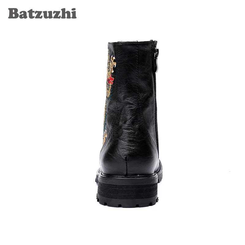 Batzuzhi красивые ботинки Для мужчин из натуральной кожи на шнуровке мотоциклетные ботильоны Мужские ботинки байкерские армейские сапоги для