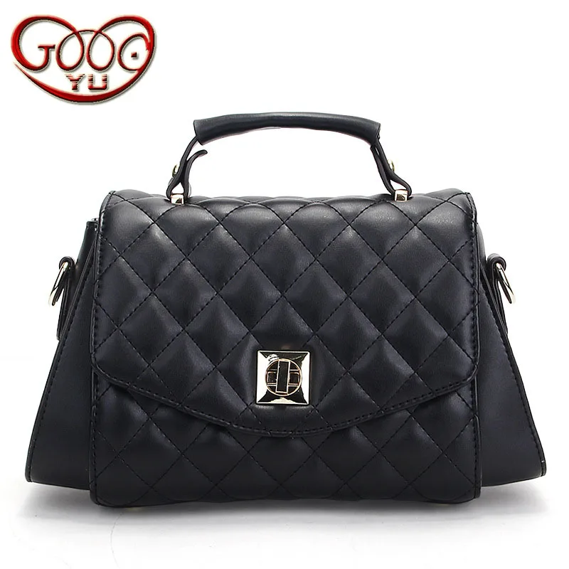 

Women's new wild leather lock handbag cross section square temperament Ling grid shoulder diagonal package