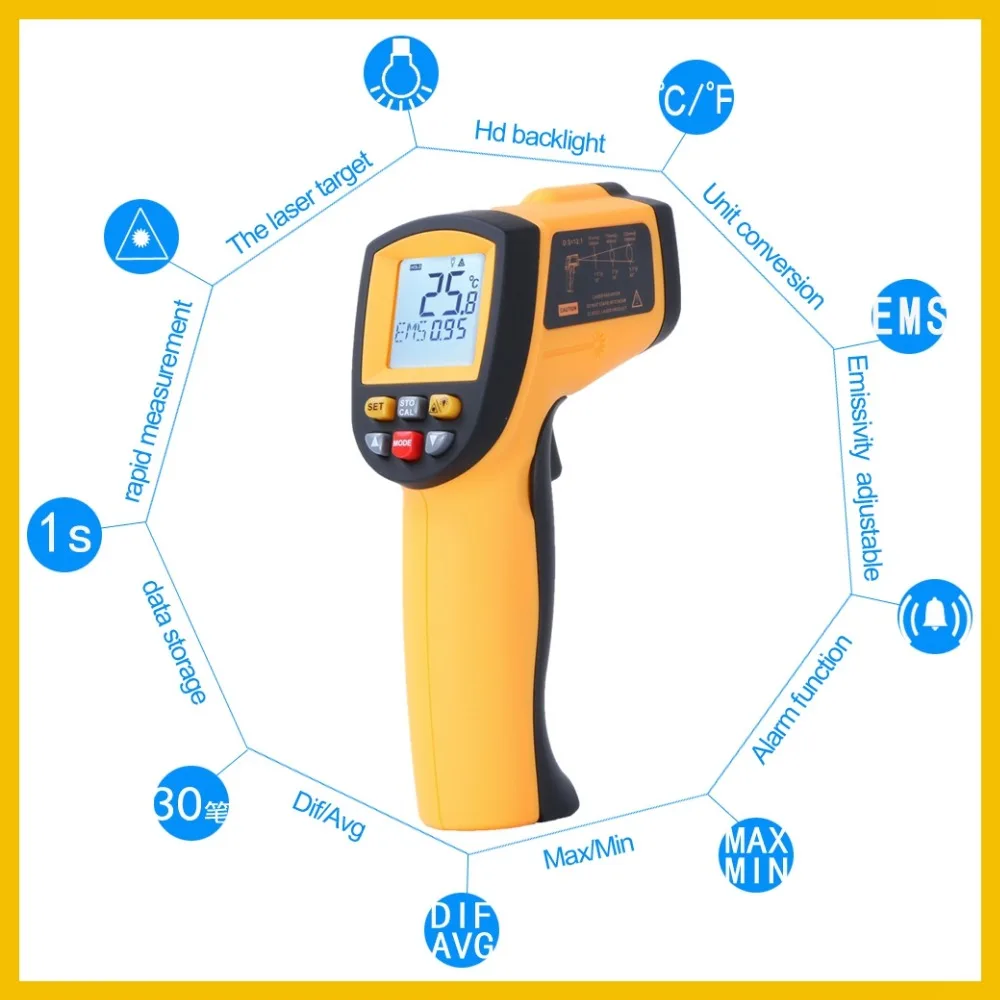 GM700 Бесконтактный 12:1 ЖК-дисплей ИК инфракрасный цифровой температурный пистолет термометр-50~ 700C(-58~ 1292F) 0,1~ 1,00 регулируемый