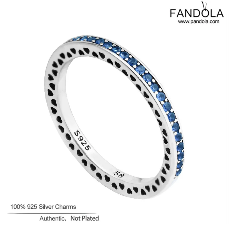 

Authentic 925 Sterling Silver Radiant Hearts Wedding Ring with Princess Blue Enamel Rings for Women Fashion Jewelry anillos