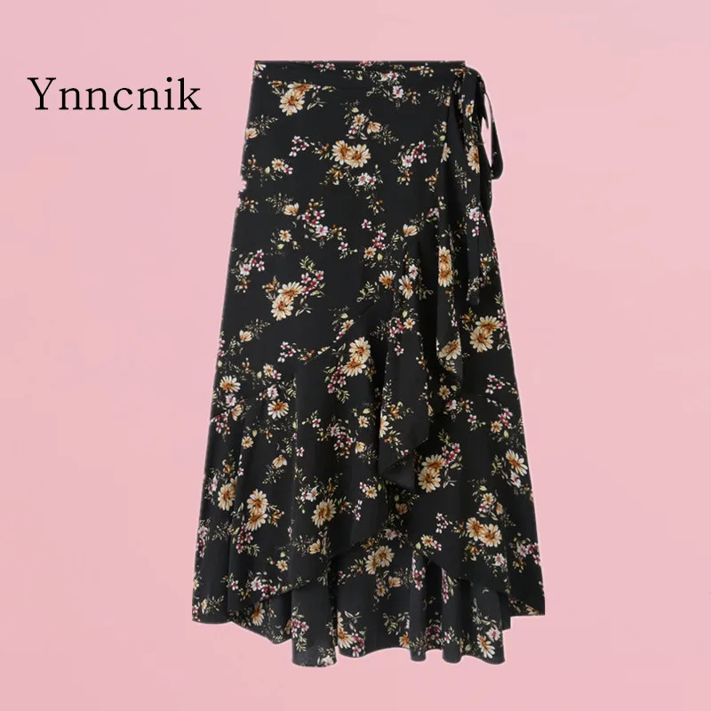 Ynncnik New Korean Chiffon High Waist Printed Skirt Summer Women