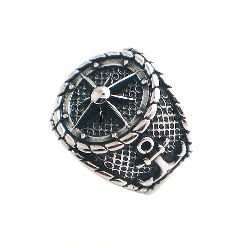Size 7 To Size 15 Mens Boys 316L Stainless Steel Cool Punk Gothic Anchor Rudder Classic Ring 4