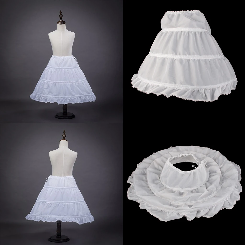 Flower Girl Princess 3-Hoop A-Line Crinoline Petticoat Underskirt for Birthday Party Dancing Show Dress Children Kids Age 2-14
