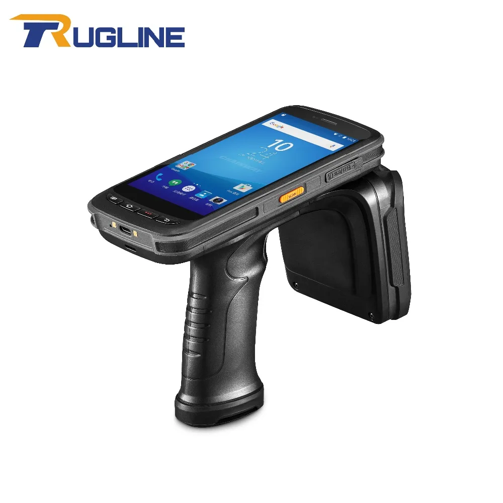عالية الأداء الروبوت 6.0 المحمول الكمبيوتر 5.2 بوصة UHF RFID طويل المدى مسافة القراءة قارئ مع 1D 2D الباركود الماسح الضوئي