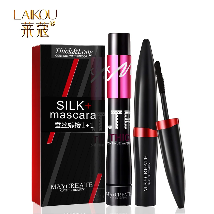 

LAIKOU 2 in 1 Mascara + False Eyelashes 3D Fiber Makeup Multi Functional Black Curling Lengthening Waterproof Natural Eye Makeup