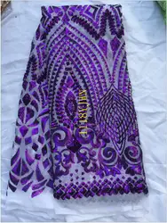 2017 Новый дизайн пайетки Кружево хорошее качество французский Кружево, с блестками Фиолетовый Цвет Кружево Ткань для праздничное платье