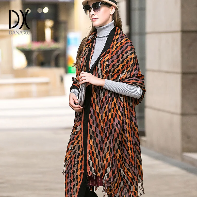 Winter luxury Brand Plaid Cashmere Scarf Women Oversized Blanket Scarf Wrap long Wool Scarf Women Pashmina Shawls and Scarves