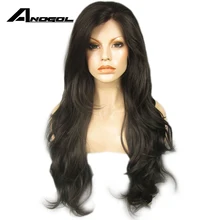 Anogol 150% плотность темно-коричневый синтетические парики на кружеве без клея натуральные длинные волнистые термостойкие волокна для черных женщин