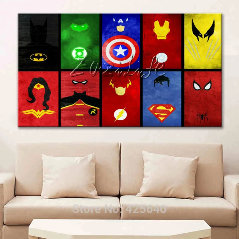 Marvel prints Comics Pictures for walls Avengers Painting Super Heroes Canvas Posters HD HOME WALL Decor ART Wallpaper Spray
