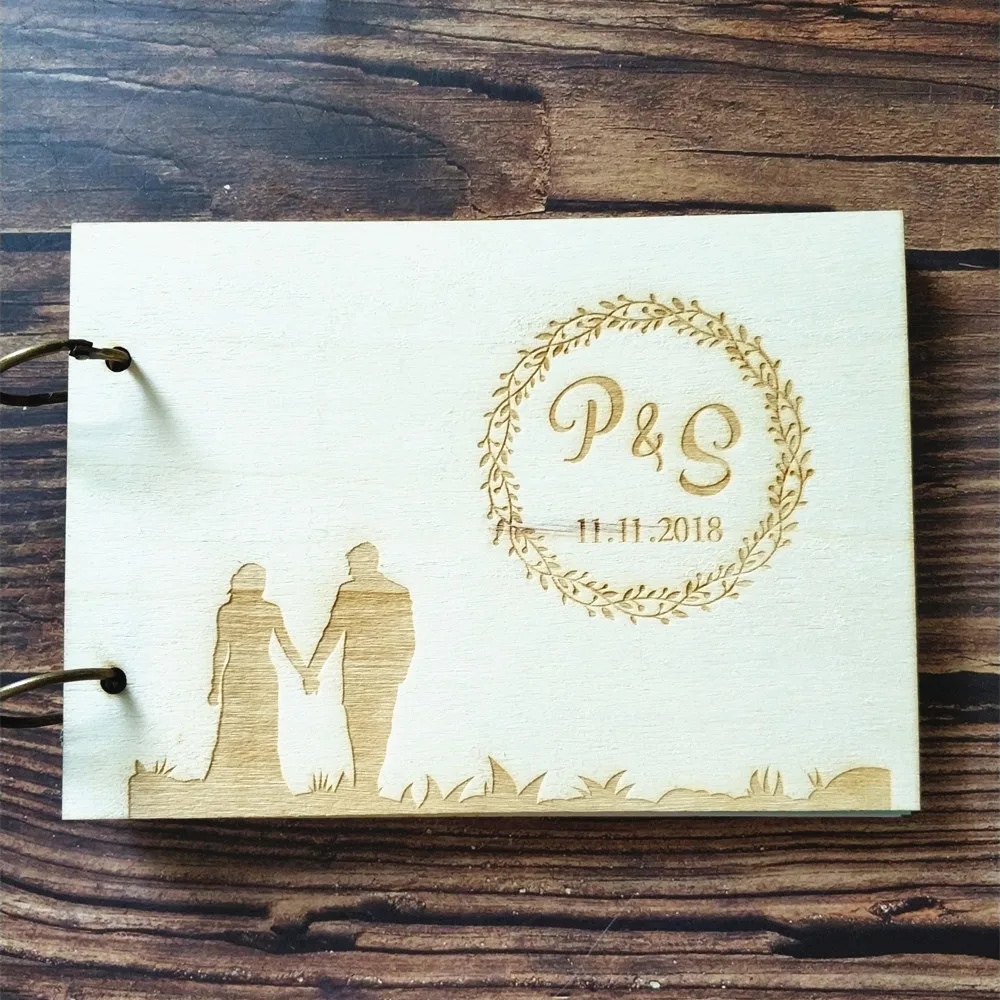 Personalized Custom Bride And Groom Guest Book Album Wood Wedding