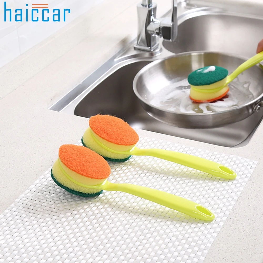 

Easy Clean Pointed Nipple Cup Long Handle Sponge Brush Pan dish brush Scrubber Washing Cleaning Tool Long Handle Color 1O22