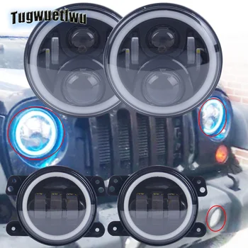 

4x4 levels 7inch LED Headlights RGB Bluetooth Control headlight for lada niva 4inch led fog light 4'' Fog Lamp for Jeep Wrangler