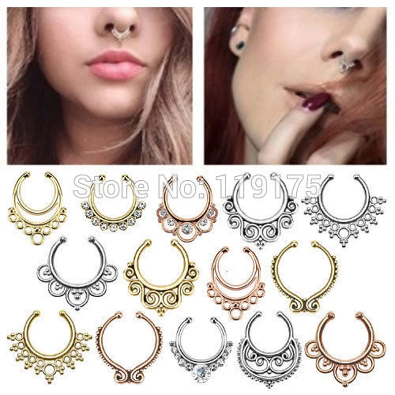 

New Arrival Non-Piercing Fake Septum Clicker CZ Nose Body Jewelry Fake Clip On Nose Rings Pircing
