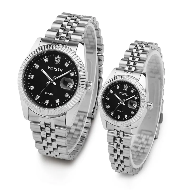 

WLISTH Luxury Lovers Watch Round Dial Quartz Wristwatch Business Steel Band Watches 3Bar Water Resistant Watches for Couples
