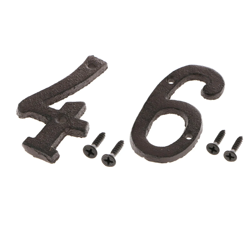 2pcs Cast Iron Metal Door Number Sign Plaque House Garden Name Address Sign Sticker Plate 4 6