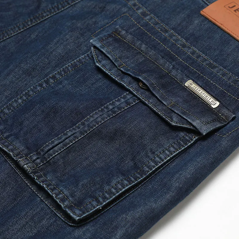 Summer JEEP Brand Cotton Cargo Jeans Elastic Men's Casual Full Length Retro Jeans Multi Pockets Cotton Pants Fashion Trousers 44 (6)