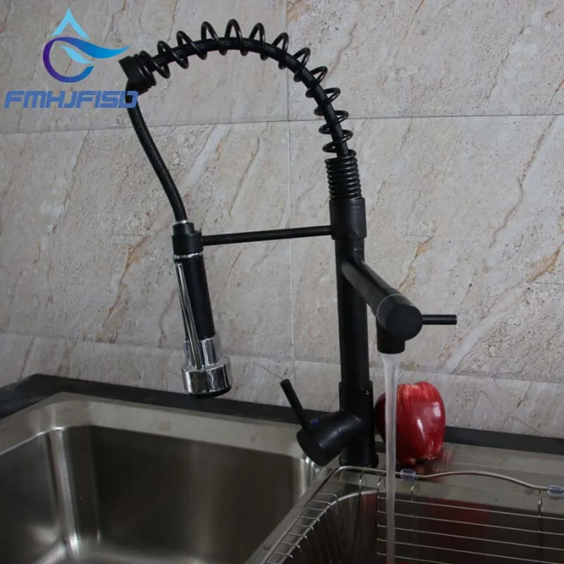 Luxury Oil Rubbed Bronze Spring Kitchen Faucet Spring Spout Deck Mounted Single Handle Hole Vessel Mixer