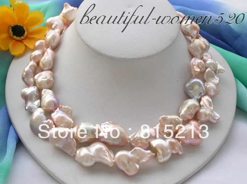 

FREE SHIPPING>>>@@ > N1329 2row 25mm pink baroque KESHI REBORN PEARL NECKLACE