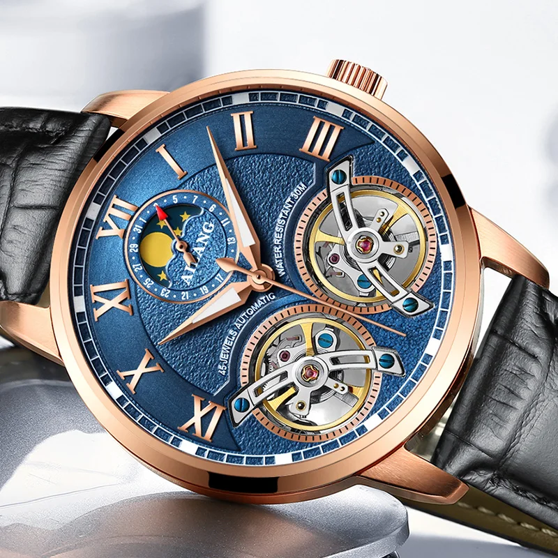 Двойной турбийон, швейцарские мужские часы AILANG, автоматические часы для мужчин, модные механические наручные часы, кожаные часы, reloj