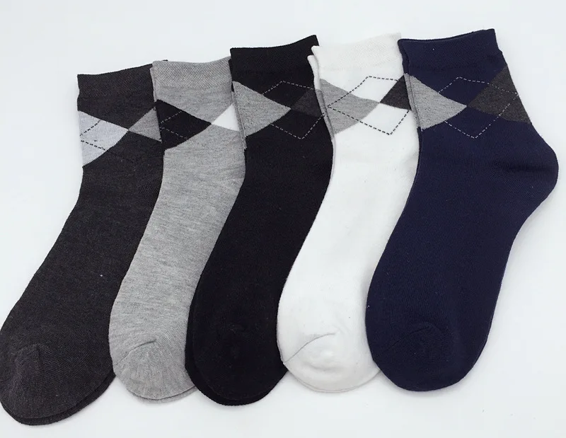 Летние фирменные модные Дышащие Короткие мужские деловые носки из чесаного хлопка однотонные мужские носки в горошек с алмазной линией без коробки, 5 пар - Цвет: 5