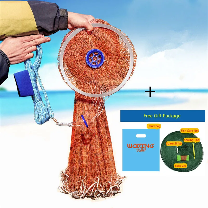

High Quality Tyre Use Line Casting Fishing Network With Sinkers 2.4M-4.2M American Style Fishing Gill Net Small Mesh 1x1cm