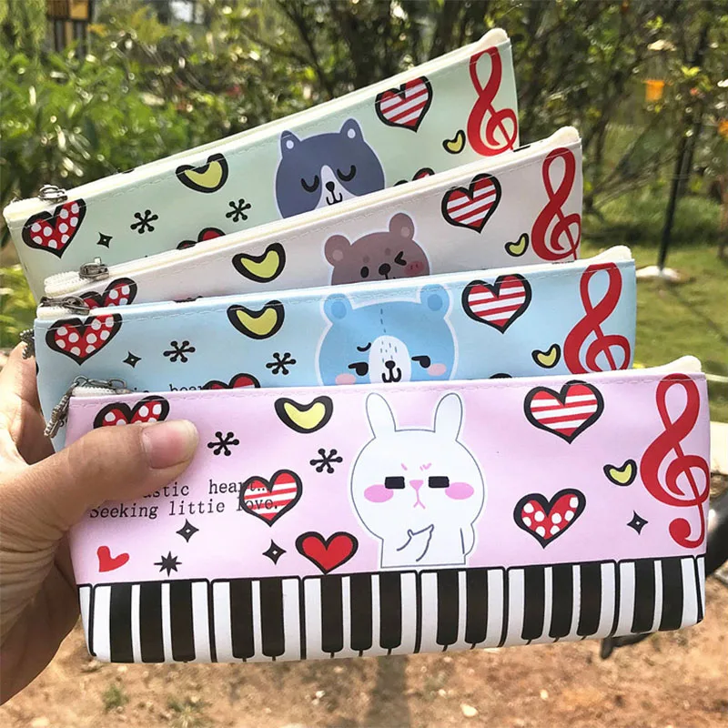 

Kawaii Musical PU Pencil Big Bag Cartoon Student Pencil Case Office School Stationery Gift Prize Pecil Box Cheap Creative Piano
