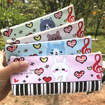 

Kawaii Musical PU Pencil Big Bag Cartoon Student Pencil Case Office School Stationery Gift Prize Pecil Box Cheap Creative Piano