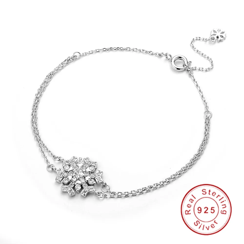 

Brand 100% Solid 925 Sterling Silver snowflake Bracelet Bangle Luxury Wedding Jewelry for Women Lovely girl Gift