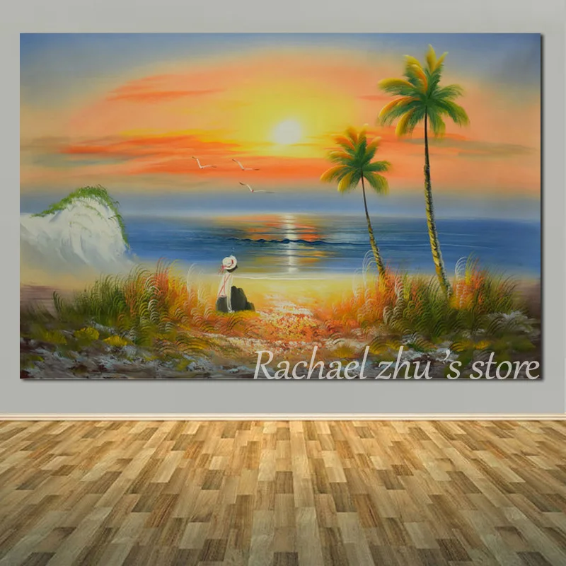 Hand Painted Abstract Summer Sunset Beach Oil Painting On Canvas Modern