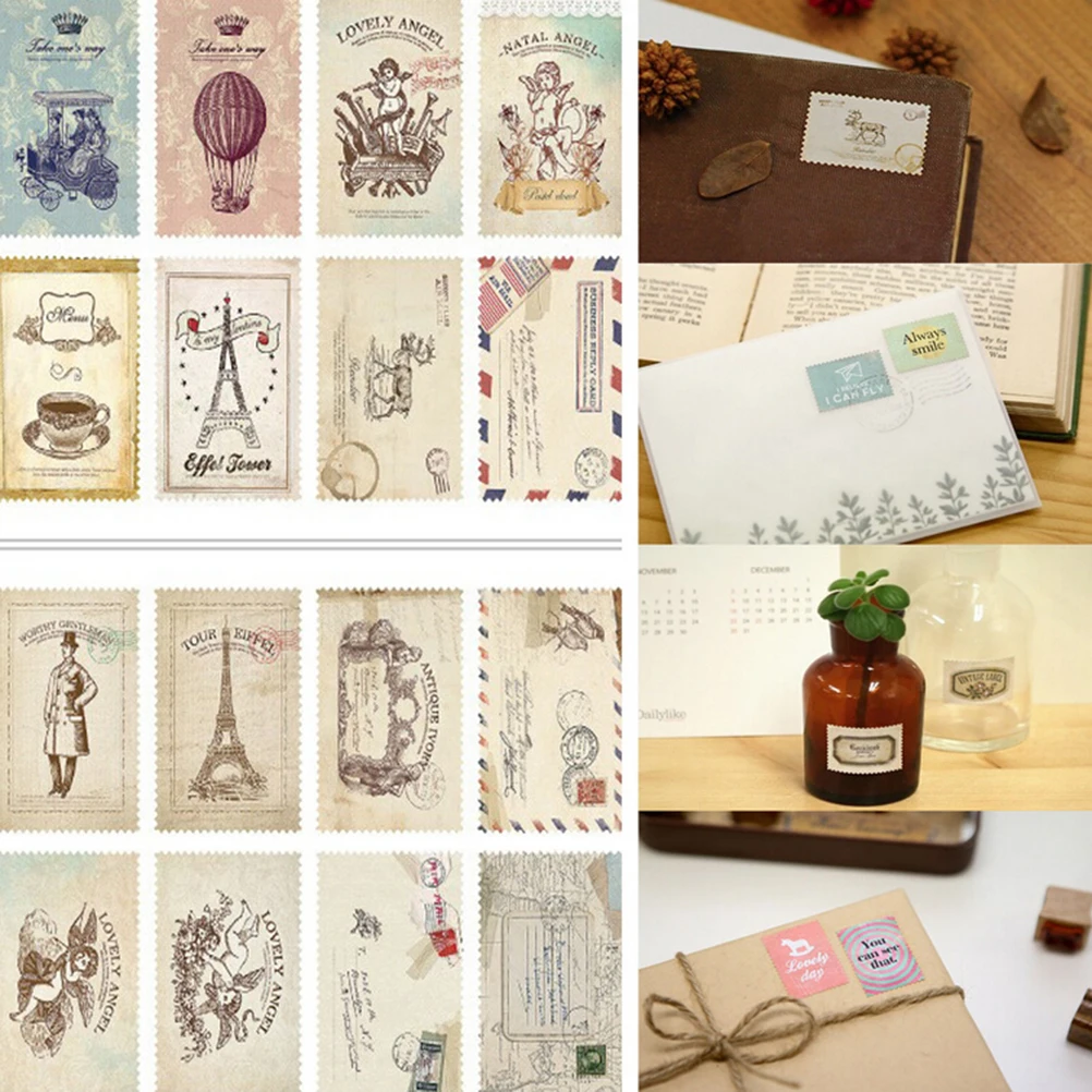 

2 Sheets Vintage Scrapbook Note Paper Retro Tower Flower Stamps Stickers DIY Lovely Scrapbooking Sticker Random Style