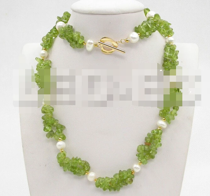 

free shipping 12574 2row olivine white pearl necklace Bracelet set hot