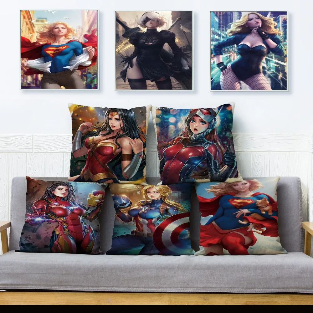 

Cartoon Female Marvel The Avengers Superman Ants Cushion Cover Decor Pillow Case Anime Avenger Pillowcase for Sofa Linen 45x45cm