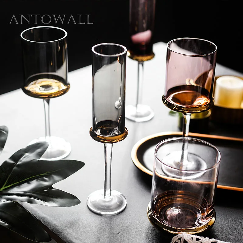 

ANTOWALL European Electroplated red wine glass transparent glass goblet creative household champagne glass plating golden cup