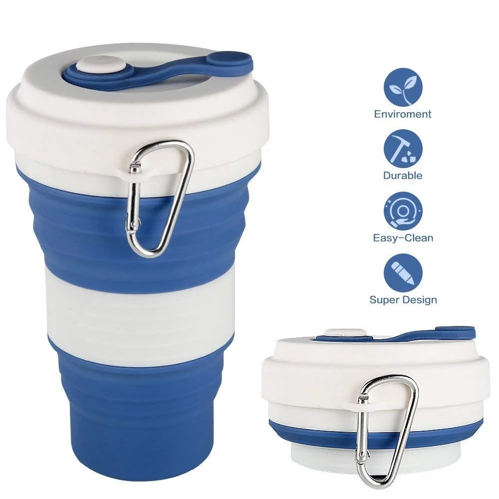 

Reusable Coffee Cup, 550ml Leak Proof Travel Mug, Grey Foldable Coffee Cups , Collapsible Coffee Mug Made of BPA Free Silicone