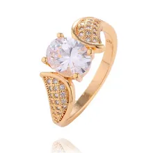 Gold Color Full Crystal Rhinestone Rings Vintage Design Luxury Jewelry Wedding Engagement Round CZ Accessories For Women Gifts