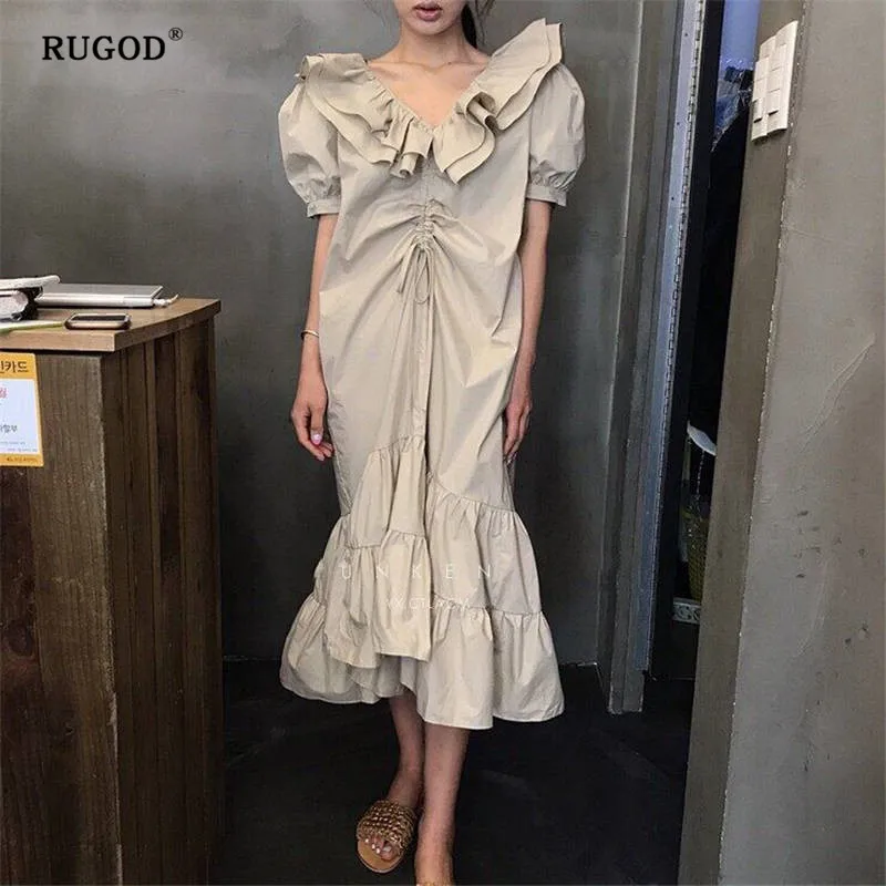 RUGOD новое модное платье рыбий хвост с двойным воротником в виде листьев лотоса