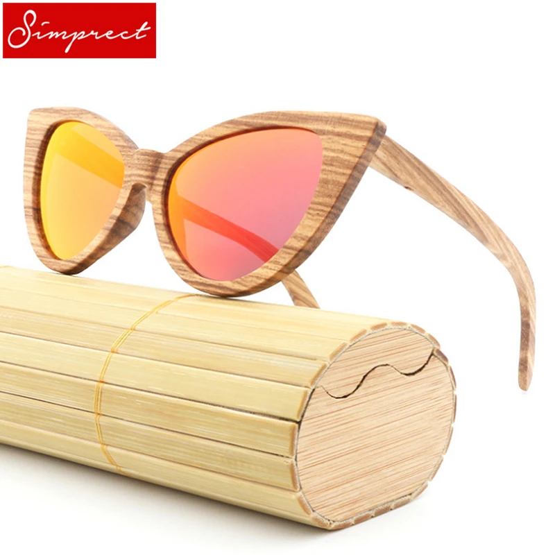 

SIMPRECT Wood Cat Eye Polarized Sunglasses Women 2019 Driving Mirror Sun Glasses Retro Brand Designer Lunette De Soleil Femme