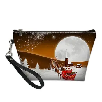 

3D Cartoon Merry Christmas Printed Designer Cosmetic Bag for Women Beauty Makeup Travel Organizers Bags Make Up Pouch Case