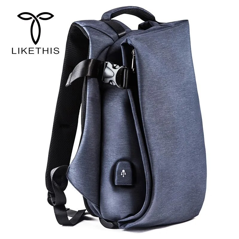 

LIKETHIS Nylon Backpack Travel Men Laptop Backpack College USB Charging Hidden Pocket Design School Bag Mochila Hombre Masculina
