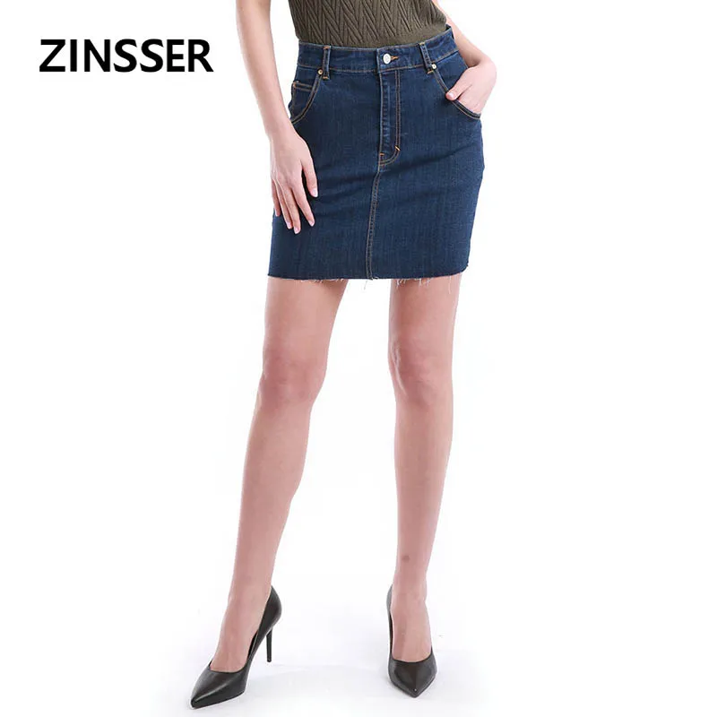 

Autumn Winter Women Denim Basic Skirt Stretch Slim Raw Frayed Bottom Elastic Washed Blue Female Lady Skirt ZS002SKTAA8